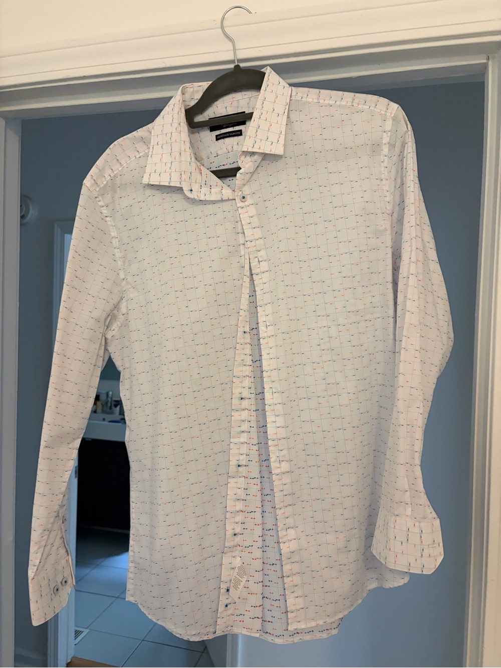 Penguin White Micro-Print Long-Sleeve Button-Down Shirt